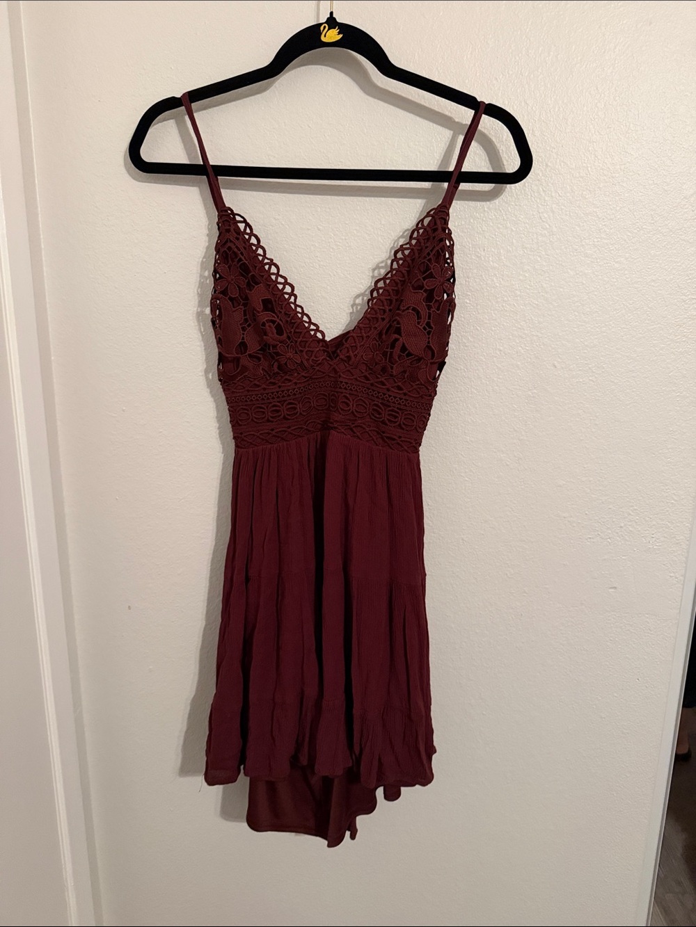 Windsor Burgundy Crochet-Tie Spaghetti Strap  dress